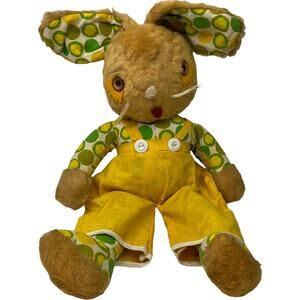 Vintage 60s 70s Gund Plush Rabbit 15" MOD Hippie Polka Dot print Retro Plushie